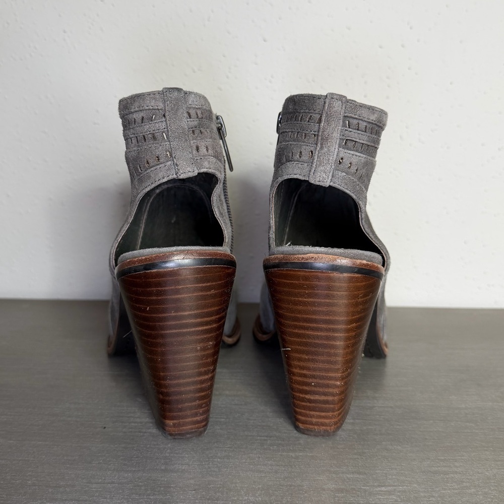Vince Camuto Peep Toe Ankle Boots - Gray Suede - Block Heel - Picture 6 of 8